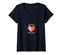 Kind Heart Brave Spirit Lion Inspiration, Maternelle T-Shirt avec Col en V, Femme, Noir, S