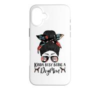 Kinda Busy Being A Dog Mom Plott Hound Funny Messy Bun Coque pour iPhone 16 Plus