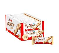 Kinder Bueno White - Fine Gaufrette Enrobée de Chocolat Blanc avec un Coeur Lait et Noisettes - Biscuit Fondant et Croustillant - Format à partager- 30 x 2 Barres (39g)