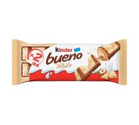 Kinder Bueno White - Fine Gaufrette Enrobée de Chocolat Blanc avec un Cœur Lait et Noisettes - Goûter Fondant et Croustillant - Format à partager - 30 x 2 Barres