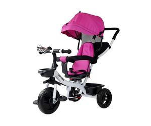 Kinder Dreirad Fahrrad Buggy Avec Barre De Poussée UV Toit EVA Roues Rose 6-60M