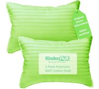 kinder Fluff Children Pillow (2Pack) 10x15in - First Pillow for Kids Age 2+, 100% Cotton Sateen Stripes Shell 300T, Down Alternative Fill, Machine Washable - Children & Travel Cushion - Green - XS