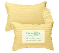 kinder Fluff Kids Pillows (2Pack) 13x18in - Small Pillow for Kids Age 2+, 100% Cotton Sateen Stripes Shell 300T, Down Alternative Fill, Machine Washable - Children & Travel Cushion - Yellow - S