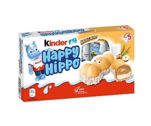 Kinder happy Hippo Noisette 5er Édition limitée: 5 gaufres emballées individuellement avec crème de noisette, crème de lait et morceaux croquants et cassants