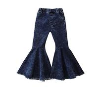 Kinder Jogginghose Taille Cloche Solide bébé Filles Tout-Petits Jeans Bas Denim Haute Enfants Filles Pantalons(Dark Blue,3-4 Ans)