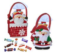 KINDER, MILKA, CÉLÉBRATIONS - 2 Paniers Père Noël et 2 x 60 Chocolats | Un modèle cheminée et un modèle debout en feutrine, Schoko-Bons, Bueno Mini et Daim - Cadeau gourmand pour enfant ou famille