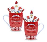 KINDER Noël | 2 Mugs garnis d'un Assortiment de 20 Chocolats Schokobons + Mini-Bueno + 1 Figurine Père Noël Chocolat | Coffret Cadeau Gourmand