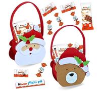 KINDER Noël | 2 paniers de Noël garnis de 30 chocolats Kinder Schokobons, Mini-Bueno, Country et Maxi prêts à Offrir