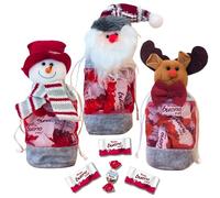 KINDER Noël | 3 Sacs de Noël gris garnis de 30 chocolats Daim, Kinder Schokobons et Mini Bueno | Un Cadeau Original pour gâter les Gourmands