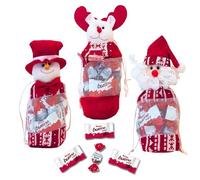 KINDER Noël | 3 Sacs de Noël Rouges garnis de 30 chocolats Kinder Schokobons et Mini Bueno | Un cadeau Original pour gâter les Gourmands