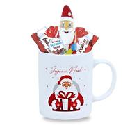 KINDER Noël | Assortiment de 20 Chocolats Schokobons + Mini-Bueno + 1 Figurine Père Noël Chocolat dans un Mug Festif | Coffret Cadeau Gourmand