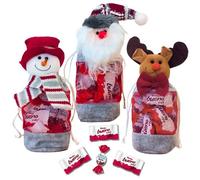 KINDER Noël | Lot de 3 Petits sacs de Noël Gris garnis de 30 KINDER Schokobons et Mini-Bueno | Prêt à Offrir