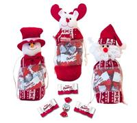 KINDER Noël | Lot de 3 Petits sacs de Noël Rouges garnis de 30 KINDER Schokobons et Mini-Bueno | Prêt à Offrir