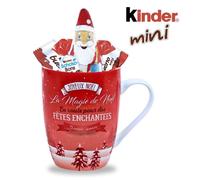 Kinder Noël | Mug garni d'un Assortiment de 20 Chocolats Schokobons et Mini-Bueno + Figurine en chocolat Père Noël