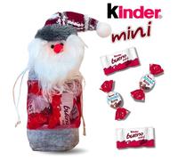 KINDER Noël | Petit sac Père Noël Gris garni de 30 KINDER Schokobons et Mini-Bueno | Prêt à Offrir