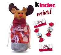 KINDER Noël | Petit sac Renne de Noël Gris garni de 30 KINDER Schokobons et Mini-Bueno | Prêt à Offrir