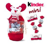 KINDER Noël | Petit sac Renne de Noël Rouge garni de 30 KINDER Schokobons et Mini-Bueno | Prêt à Offrir