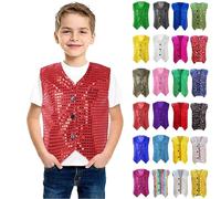 Kinder Pailletten Weste jaune ärmellos V-Ausschnitt Glitzer Weste Jacke Festlich Party Tanzbekleidung Bühnenauftritt Hip Hop Jazz Tango Street Dance Kleidung Tanzkostüm Performance-Kostüm 110 92 2 ans
