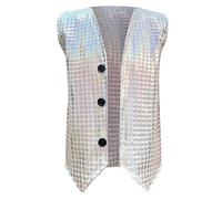 Kinder Pailletten Weste jaune ärmellos V-Ausschnitt Glitzer Weste Jacke Festlich Party Tanzbekleidung Bühnenauftritt Hip Hop Jazz Tango Street Dance Kleidung Tanzkostüm Performance-Kostüm 110 92 2 ans