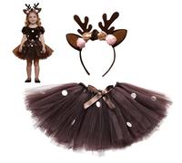 Kinder-Rentier-Kostüm-Zubehör, Rehkitz, Hirsch-Stirnband, Geweih-Design, Mesh-Tutu-Rock, Bezauberndes Tier-Verkleidungs-Outfit, Geburtstag, Karneval, Bühnenauftritt, Feiertagsthema-Kleidung | Für Mädc
