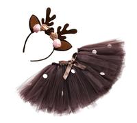 Kinder-Rentier-Kostüm-Zubehör, Rehkitz, Hirsch-Stirnband, Geweih-Design, Mesh-Tutu-Rock, Bezauberndes Tier-Verkleidungs-Outfit, Geburtstag, Karneval, Bühnenauftritt, Feiertagsthema-Kleidung | Für Mädc