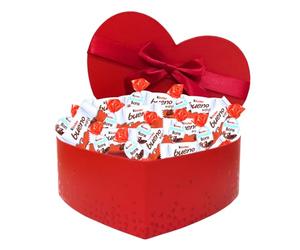 KINDER Schokobons et Mini-Bueno - Coffret Cœur garni de 80 Chocolats | Boîte cœur prête à offrir - cadeau fête des Mères, Fête des Pères, Saint-Valentin, anniversaire - cadeau maitresse d'ecole