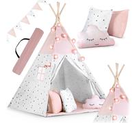 Kinder-Tipi-Zelt mit Girlande und Lichtern Nukido - rosa
