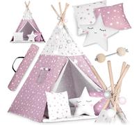 5903890609566 Namiot tipi dla dzieci ze światełkami Nukido - różowe w gwiazdki N