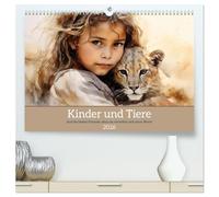 Kinder und Tiere (hochwertiger Premium Wandkalender 2026 DIN A2 quer), Kunstdruck in Hochglanz: Richtig gute Freunde