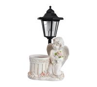 KinderCoring Statues de Jardin, Sculptures Solaires avec Lanternes, Figurines Décoratives pour Patio, Porche et Pelouse, Blanc
