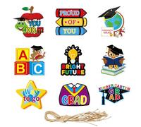 Kindergarten Graduation Tags Lot de 9 autocollants de vœux en papier créatif avec corde pour fête de fin d'année scolaire préscolaire