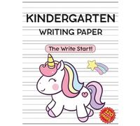 Kindergarten Writing Paper: 120 Pages of Blank Handwriting Practice Pages with Dashed Lines for Girls Ages 4-8 | Adorable Unicorn Theme | Pink Color