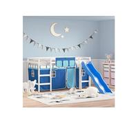 Vidaxl Lit Mezzanine Enfants Et Rideaux Bleu 80x200cm Bois Pin Massif Multicolore
