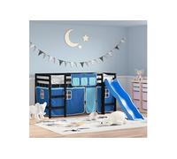 Vidaxl Lit Mezzanine Enfants Et Rideaux Bleu 80x200cm Bois Pin Massif Multicolore