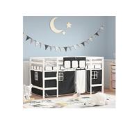 Vidaxl Lit Mezzanine Enfants Et Rideaux Blanc/Noir 80x200cm Pin Massif Multicolore