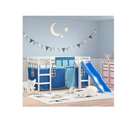 Vidaxl Lit Mezzanine Enfants Et Rideaux Bleu 90x190cm Bois Pin Massif Multicolore