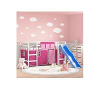 Vidaxl Lit Mezzanine Enfants Avec Rideaux Sans Matelas Rose 90x190 Cm