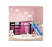 Kinderhoogslaper met gordijnen 90x190 cm grenenhout roze3207035