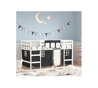 Vidaxl Lit Mezzanine Enfants Et Rideaux Blanc/Noir 90x190cm Pin Massif Multicolore