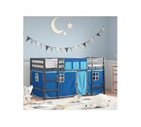 Kinderhoogslaper met gordijnen 90x200 cm grenenhout blauw3206971