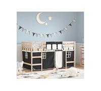 Vidaxl Lit Mezzanine Enfants Et Rideaux Blanc/Noir 90x200cm Pin Massif Multicolore