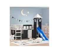Vidaxl Lit Mezzanine Enfants Avec Tour Blanc/Noir 80x200cm Pin Massif Blanc