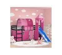 Kinderhoogslaper met toren 80x200 cm massief grenenhout roze3207098