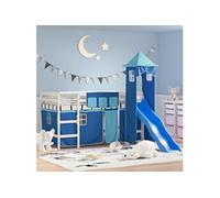 Kinderhoogslaper met toren 90x190 cm massief grenenhout blauw3207085