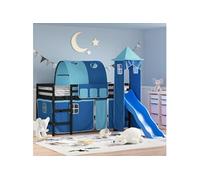 Vidaxl Lit Mezzanine Enfants Avec Tour Bleu 90x190 Cm Bois Pin Massif Marron