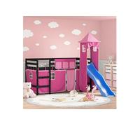 Kinderhoogslaper met toren 90x190 cm massief grenenhout roze3207089