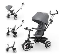Kinderkraft Aston 2 Pro Tricycle Poussette, Assise pivotante 360° Click & Twist, Position Semi-allongée Face et Dos à la Route, pédales Libres, Capote avec fenêtre, Gris