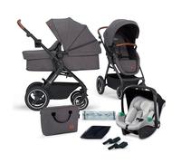 Kinderkraft B-TOUR 3 en 1 Poussette combinée, Siège Auto i-Size 40-75 cm 2 en 1 inclus, de 0 Mois à 22 Kg, avec Siège Auto, Capote imperméable filtre UPF50+, XL Siège, Gris foncé