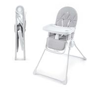 Kinderkraft BINCI chaise haute, légère et pliable, 5 kg, avec plateau, repose-pieds et harnais 5 points, idéale pour petits espaces et voyages, Gris Clair