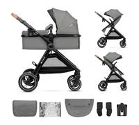 Kinderkraft ESME poussette 2 en 1 jusqu’à 25 kg, nacelle et siège hamac, travel system avec adaptateurs, grandes roues TPE increvables avec suspension, pliage compact, accessoires inclus, Gris